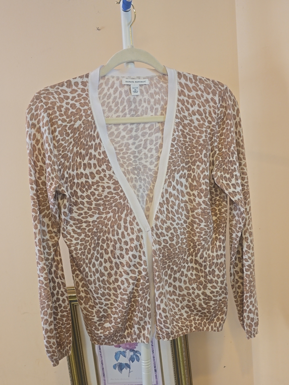 Banana Republic Beige Animal Print V-Neck Cardigan